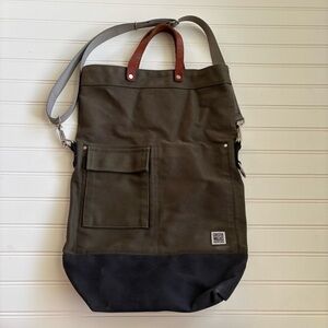 Chester Wallace | Army Green/Black Upright Tote Portland Oregon Canvas Leather
